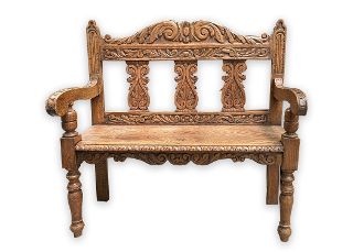 Bench Seat #14 Carved Wood Two Seater (L: 1m H: 0.97m D: 0.46m)