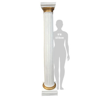 Column (GG) Doric Plastic White w/ Gold Trim (H: 2.1m x W: 0.4m x D: 0.4m)