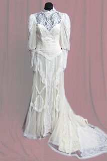WeddingWedding Dress Victorian Style High Neck Lacey sz. 10. 45320094