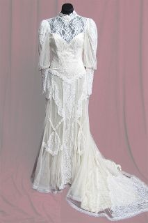 WeddingWedding Dress Victorian Style High Neck Lacey sz. 10