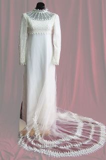 Wedding Dress Simple Line Long Train sz. 10 1970s