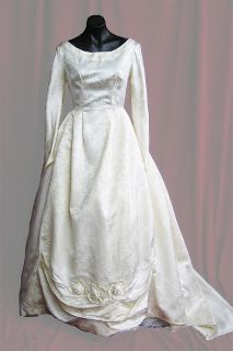 Wedding Dress 1950s Cream Brocade Full Skirt 50s sz. 10