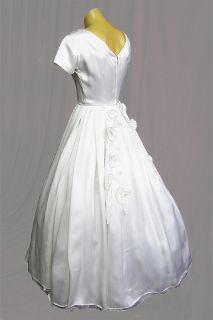 Wedding Dress 1950s White Satin Short Sleeves Back View