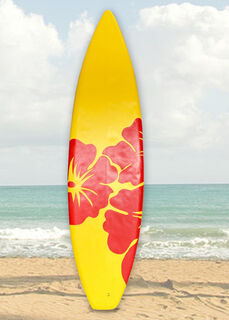 Surfboard Yellow w/ Red Flowers & Fins (H: 1.8m x W: 0.5m)