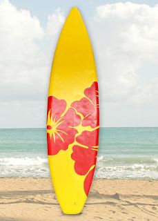 Surfboard Yellow w/ Red Flowers & Fins (H: 1.8m x W: 0.5m)