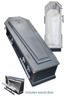 Coffin #16 Black Jesus & Cross - Battered (1.74m x 0.64m x 0.34m)