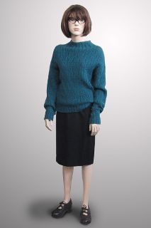 Dark Turquoise Fluffy Jumper with Black Skirt 1960s