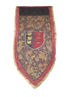 Medieval Banner - Rustic Wooden W/ Red Fabric and Shield (H: 2.1m x W: 1m)