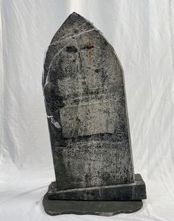 Gravestone Large #24 - Crooked w/ Engraved Cross (W: 0.47m x H: 1.1m)