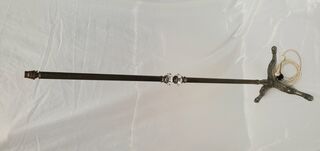Standing Lamp #8 Brass w/ Glass Insert (working) w/ Shade (H: 1.35m)