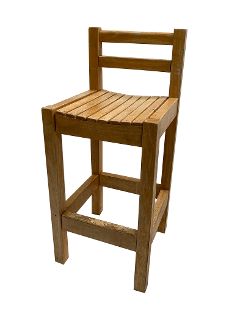 Bar Stool Wood Slatted Seat w/ Back (H: 84cm W: 35cm)