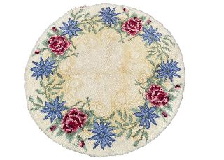 Rug #646 Floral Round Mat Cream (D: 1.2m)