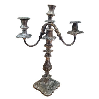 Silver Table Candelabra Crooked 3pt (H: 46cm x W: 34cm x D: 14cm)