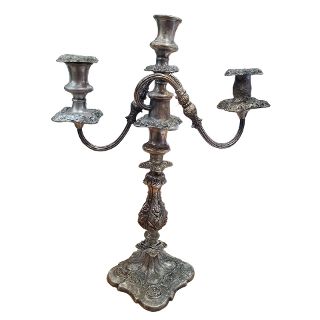Silver Table Candelabra Crooked 3pt (H: 46cm x W: 34cm x D: 14cm)