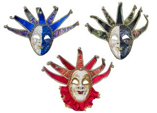 Jester Mask - Blue, Black or Red w/ Gold (H: 40cm x W: 35cm)