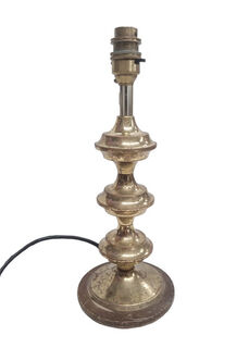 Working Brass Table Lamp w/ Shade #1 (H: 33cm x Base Dia: 13cm)