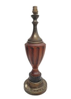 Wood & Brass Table Lamp w/ Shade #9 (H: 49cm x Base Dia: 15cm) - Not Working