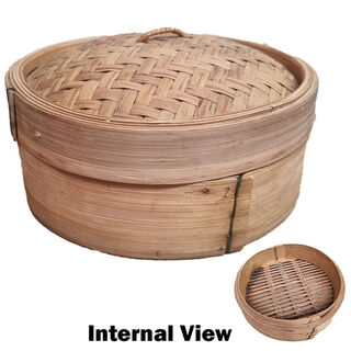 Bamboo Steam Basket Large (H: 10cm [1 basket & top] x Dia: 27cm)