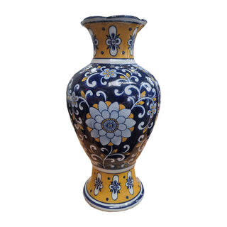 Floral Vase - Blue & Yellow, Porcelain (H: 31cm x Dia: 16cm)