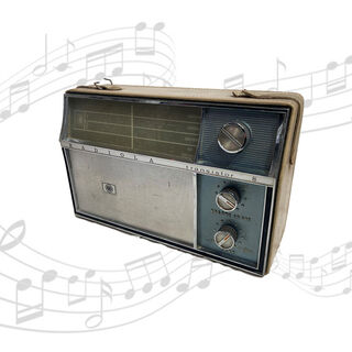 Radio Small #5 Radiola 50’s Chrome & Blue w/ White Leather (H: 20.5cm x L: 32cm x D: 10cm)
