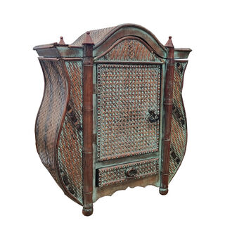 Oriental Tabletop Cabinet - Brown, Black & Green w/ 2 Doors & 1 Draw