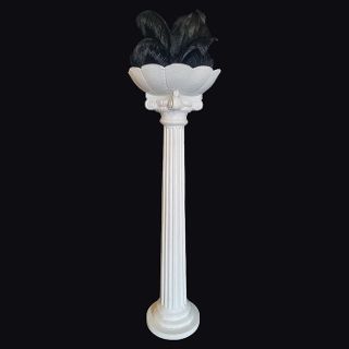 White Planter Column With Black Feather Arrangement