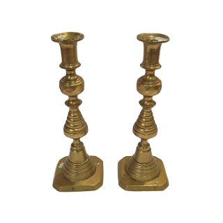 Brass Candlesticks Pair #2 - Medium (H :25cm x W: 8cm x L: 8cm)