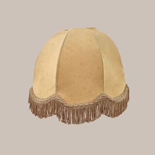 Hanging Lamp Shade #2 - Bowl Shaped w/ Scalloped Edges Beige w/ Brown Trim