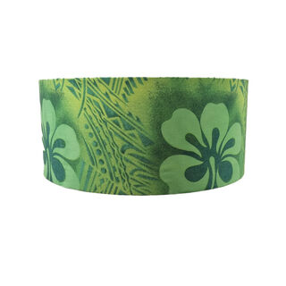 Standing / Table Lamp Shade #24 - Shallow Drum Green Hibiscus Print (H: 17.5cm x Top: 41cm x Bottom: 41cm)