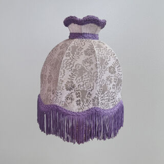Table Lamp Shade #36 - Bell w/ Scalloped edge - White Lace w/ Purple Trim & Tassel