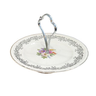 Cake Stand, 1 Tier, Porcelain w/ Handle In Middle (H: 17cm x Dia 23cm)