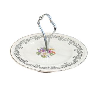 Cake Stand, 1 Tier, Porcelain w/ Handle In Middle (H: 17cm x Dia 23cm)