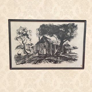 Framed Print - Black & White Bush Shack (H:29cm x W:45cm)