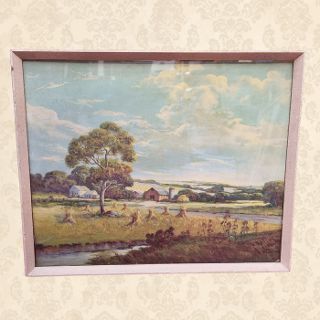 Framed Print - Wheat Field w/ House & Barn (H: 42cm x W: 52cm)