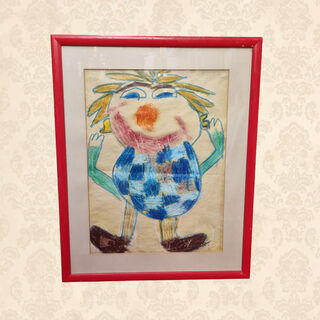 Framed Kid’s Drawing - Person w/ Chequered Shirt (H: 55cm x W: 44cm)