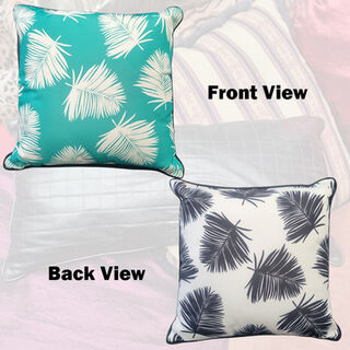 Cushion Outdoor - Teal, Black & White w/ Ferns (15cm)