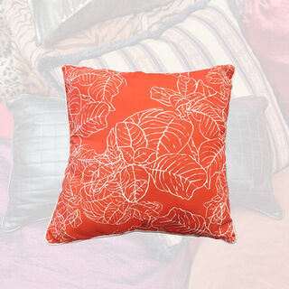 Cushion Outdoor - Orange & White w/ Leaf Outline (16cm)