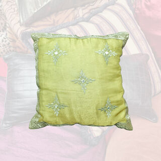 Cushion Small - Light Green Silk w/ Embroidery (38cm)