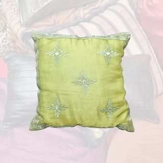 Cushion Small - Light Green Silk w/ Embroidery (38cm)