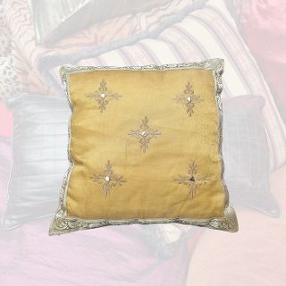 Cushion Small - Yellow Silk w/ Embroidery (38cm)