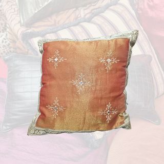 Cushion Small - Red Silk w/ Embroidery (38cm)