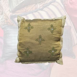 Cushion Small - Dark Green Silk w/ Embroidery (38cm)