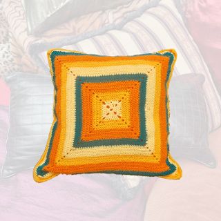Cushion Small - Green & Orange Crochet (50cm)