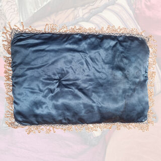 Cushion Small - Oblong Blue w/ Crystal Trim (L: 65cm x W: 45cm x D: 3cm)
