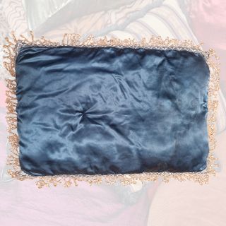 Cushion Small - Oblong Blue w/ Crystal Trim (L: 65cm x W: 45cm x D: 3cm)