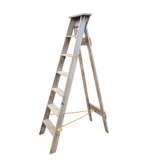 Ladder A-Frame - Wooden (Closed - H: 1.92m x D: 0.13m x Top W: 0.38m Bottom W: 0.51m. Open - H: 1.88m x W: 1.1m)
