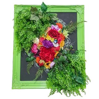 Green Framed 3D Flower & Fauna Collage (H: 70cm x W: 60cm)