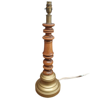 Gold & Wood Table Lamp w/ Shade #13 (H: 54cm x Base Dia: 17cm) - Working