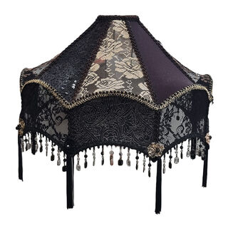 Standing / Table Lamp Shade #41 - Gothic Victorian Style, Black & Gold w/ Tassel (H: 37cm x Top Dia: 11cm x Bottom Dia: 52cm)