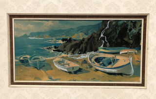 Framed Print - Row Boats on a Beach (H: 54cm x W: 98cm)
